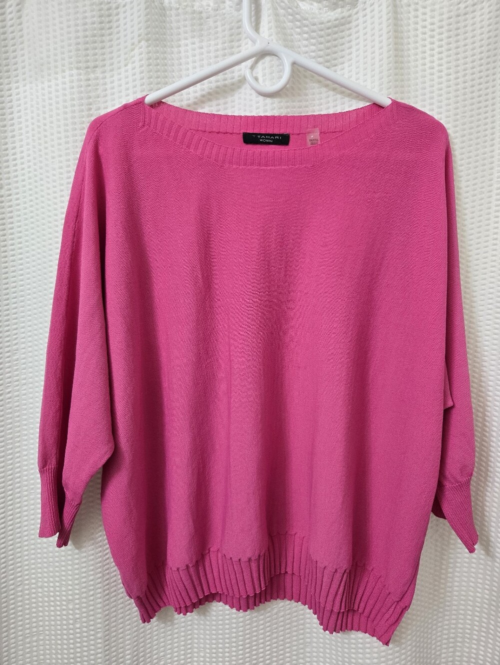 T Tahari Fuchsia Pink Boatneck Dolman Sleeve Knit Sweater Sz 2X